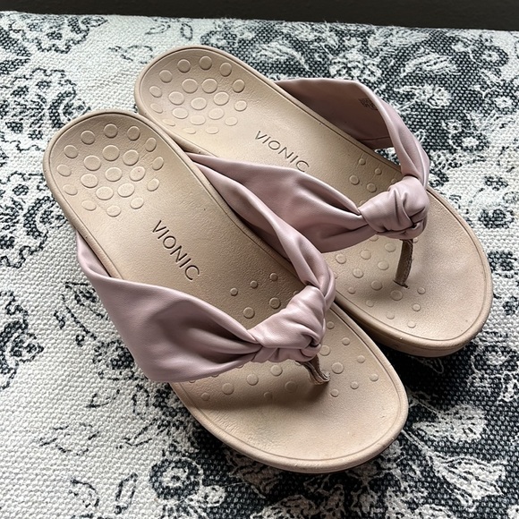 Vionic Shoes - VIONIC Knotted Thong Platform Wedges Rosalind Rose Ballet Pink Orthotic Leather